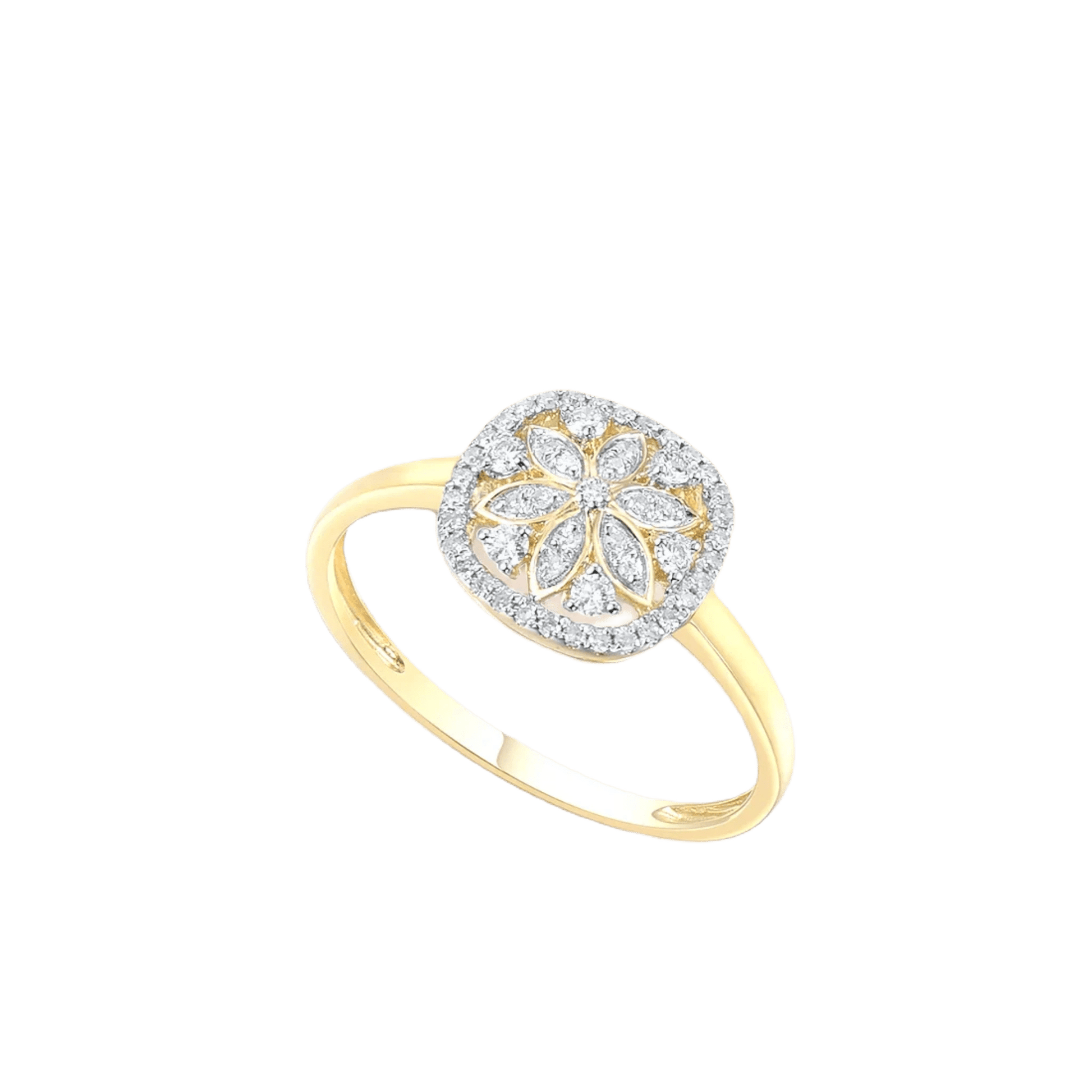 CROWN & ROYAL 14K Yellow Gold Diamond Flower Ring - Crown & Royal