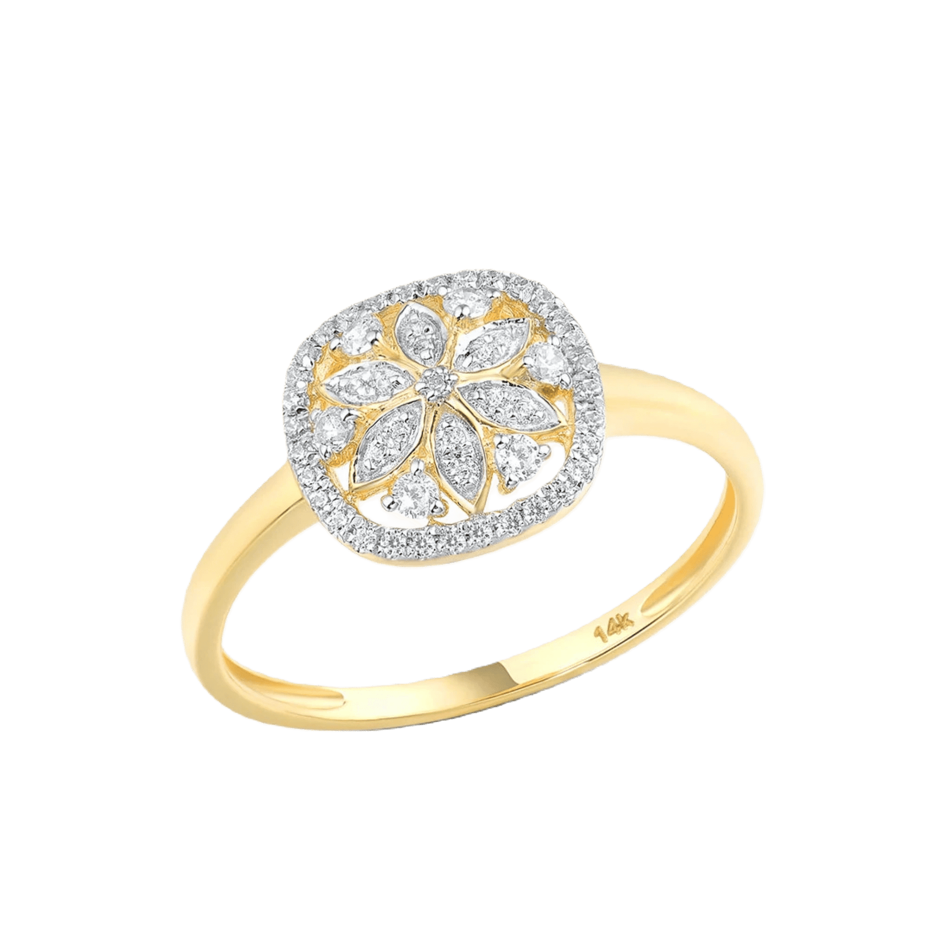 CROWN & ROYAL 14K Yellow Gold Diamond Flower Ring - Crown & Royal