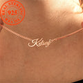 Personalized 925 Sterling Silver Name Pendant Necklace with Heart - Golden Plated - Crown & Royal