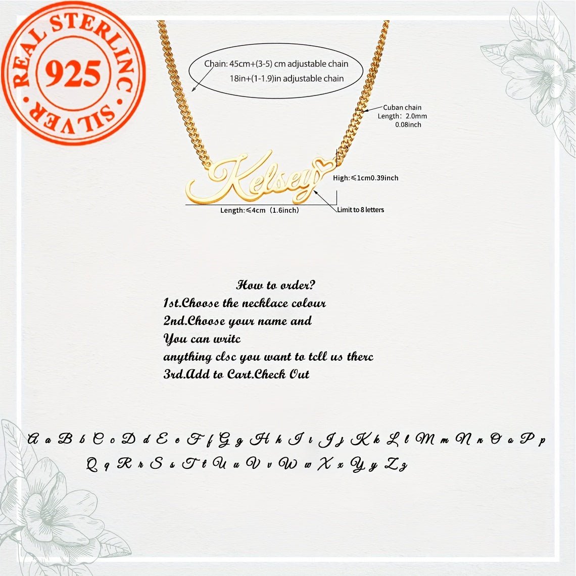 Personalized 925 Sterling Silver Name Pendant Necklace with Heart - Golden Plated - Crown & Royal