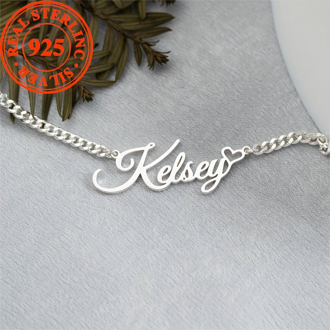 Personalized 925 Sterling Silver Name Pendant Necklace with Heart - Golden Plated - Crown & Royal