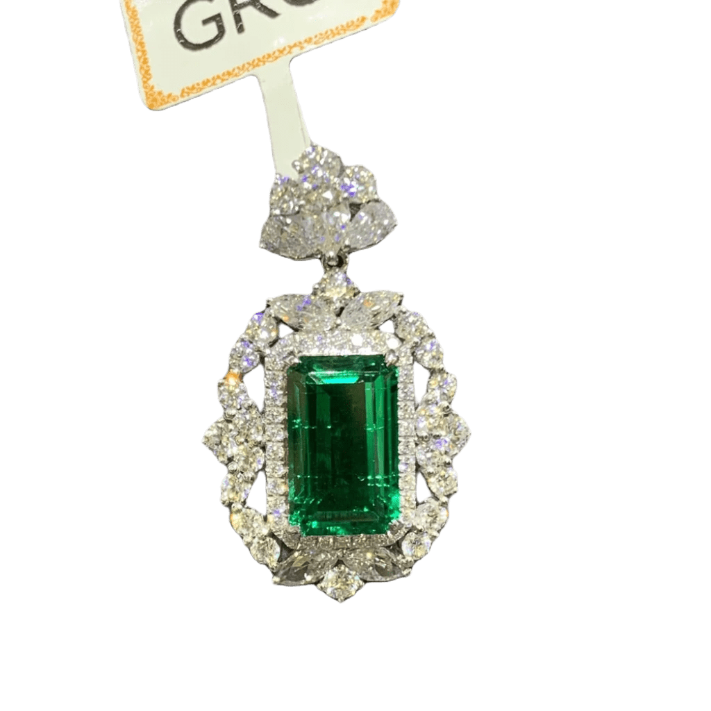 Real 9K Gold 6.56CT Colombia Emerald Gemstone Pendant - Crown & Royal